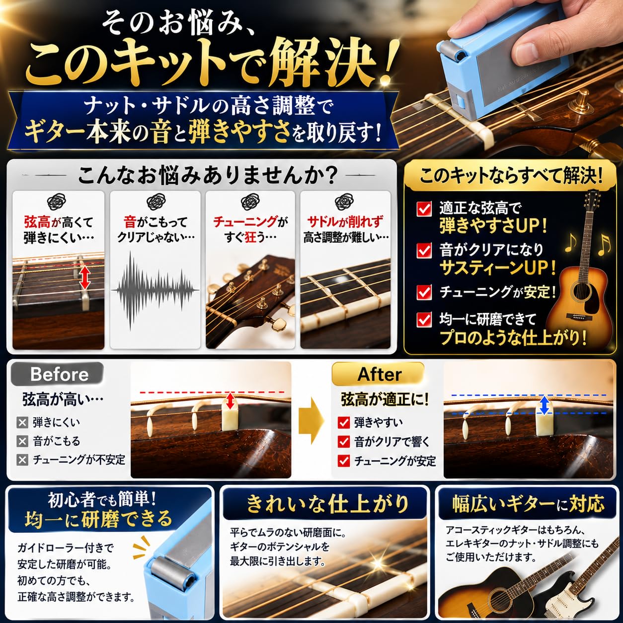Amazon | VICHE CATT ギター サドル ナットサンダー ポリッシング 研磨